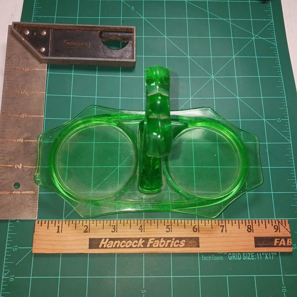 VTG CAMBRIDGE Decagon Uranium glass Cream & Sugar caddy